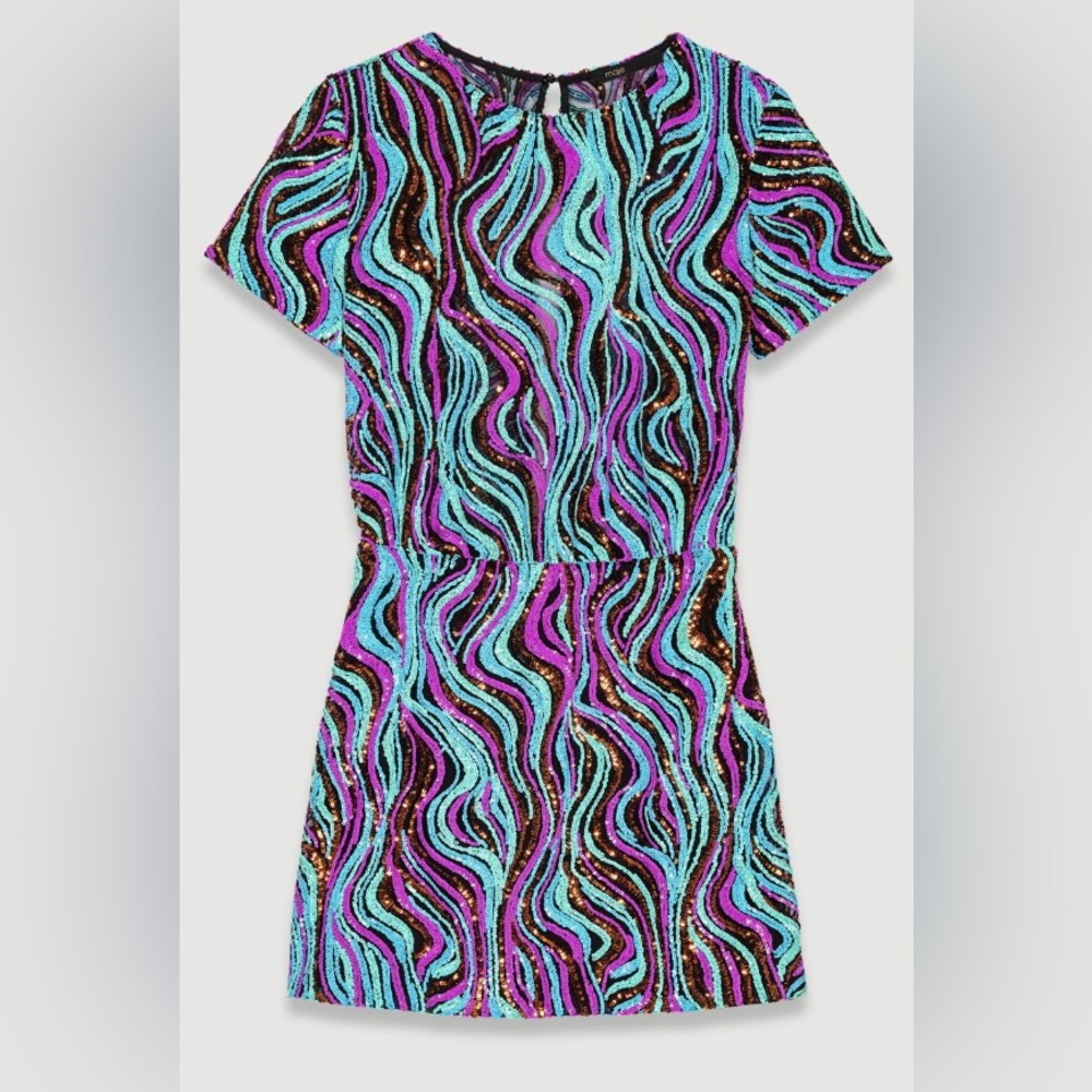 Fun mini squiggly colorful sequin dress